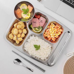 麦德龙不锈钢餐盘分格商用食堂快餐盘子儿童宝宝分隔家用大人饭盘