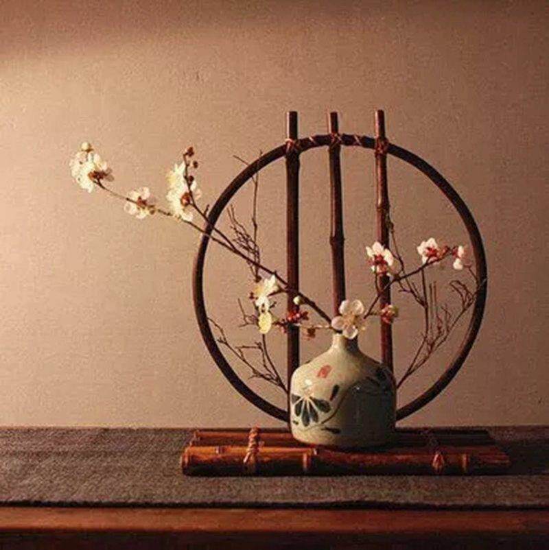 摆件竹编花瓶装饰花禅意复古插器品中式陶瓷客厅茶道配件手工底i.