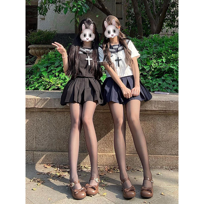 日系JK制服学院风穿搭正统白三本短袖水手服搭配同色百褶裙套装女