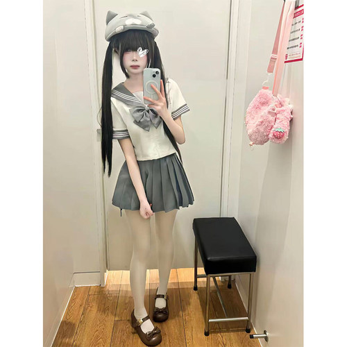 正统原创jk基础制服定制款高端套装日系学院水手服灰三本百褶裙