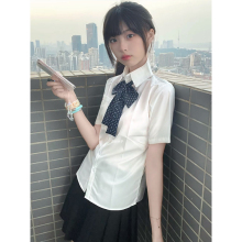夏季款学院风蓝色短袖衬衫樱花刺绣小众校供感穿搭绀Jk短裙一整套
