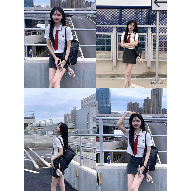 原创jk制服韩系短袖白色衬衫韩国女高校园风校服包臀短裙夏季套装