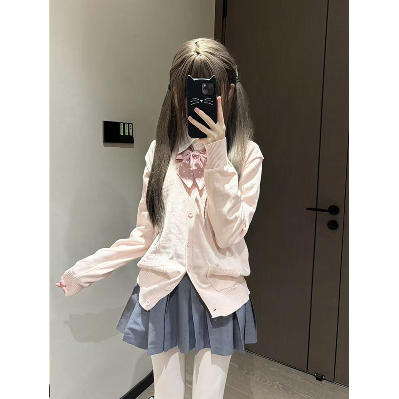 原创秋冬JK毛衣开衫粉色秋冬日系jk学院外套校供长袖制服针织套装