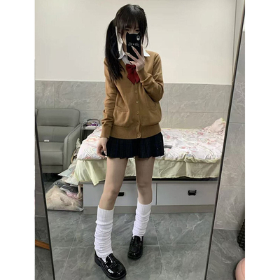 爆款学院风JK制服春秋款新品复古叠穿长袖针织衫v领毛衣开衫外套