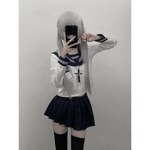原创正统jk制服春秋日系基础白三本水手服长袖学院中间服学生套装