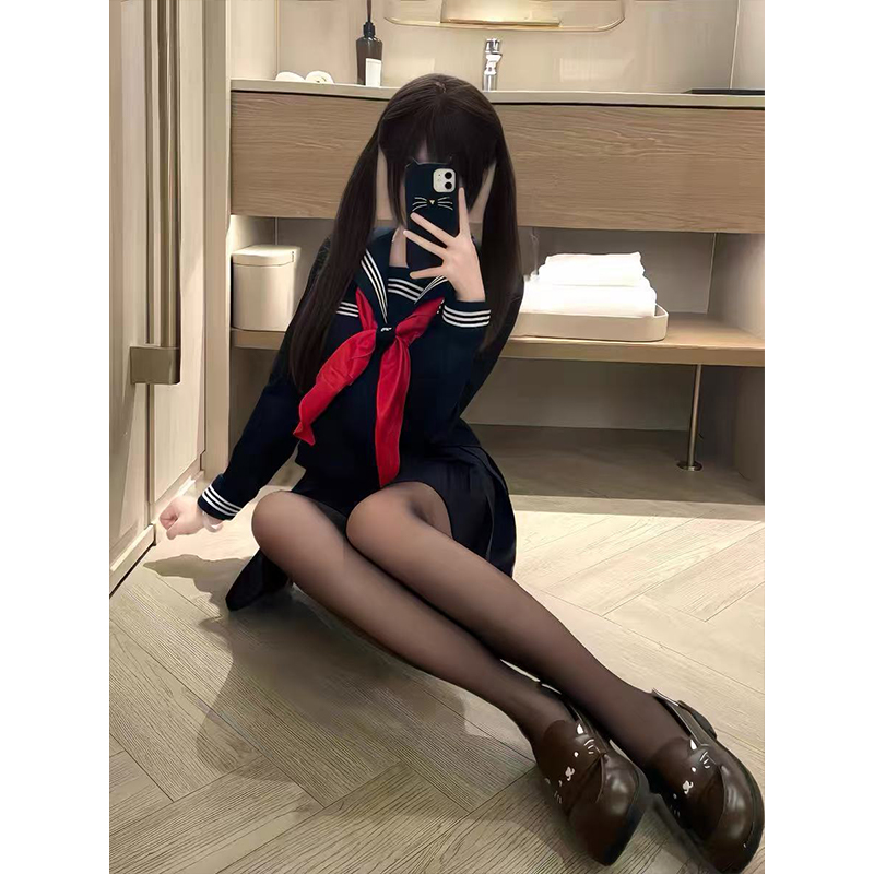 套装水手服新款基础款绀色黑色长短袖日系学院风校供感中间服JK裙