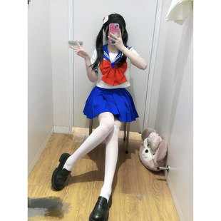夏季 新款 蓝色粉色JK短裙水手服美少女战士衬衫 多巴胺原创一整套装