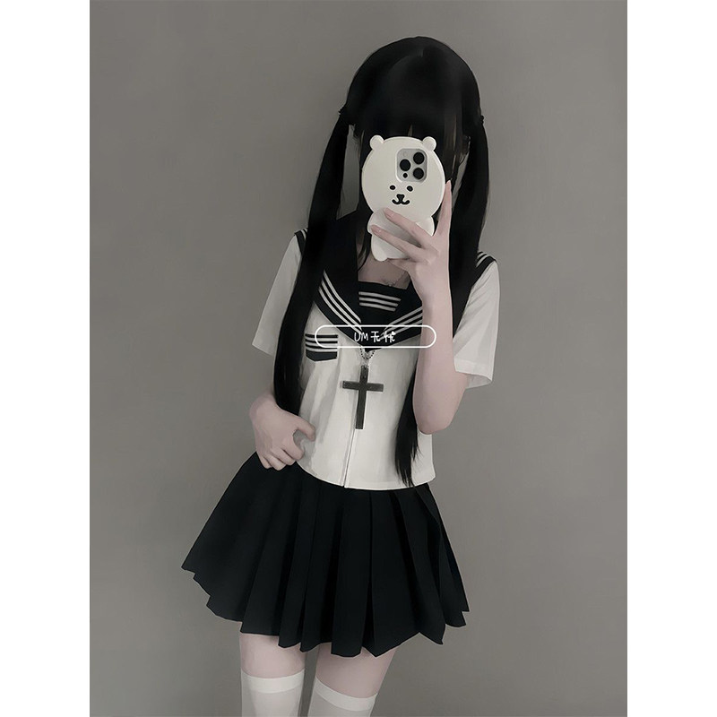 三件套JK制服短袖衬衫水手服中间服学院风校供感穿搭JK裙套装女
