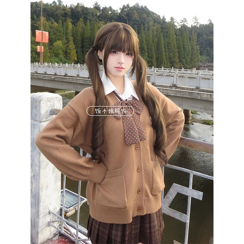 正版JK日系制服棕色系秋冬针织开衫外套休闲百搭长袖衬衫校园套装