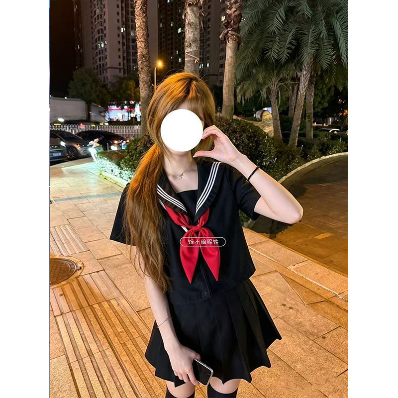 原创夏季水手服女JK制服短袖套装基础款校供海军学院风夏服中间服