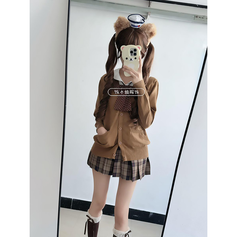 【焦糖可颂】秋季新款jk格裙甜美JK制服叠穿套装针织毛衣开衫外套
