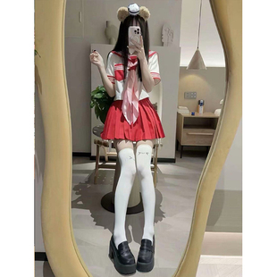 原创jk制服红三本长短袖衬衫中间服学院风多巴胺套装百搭红色JK裙