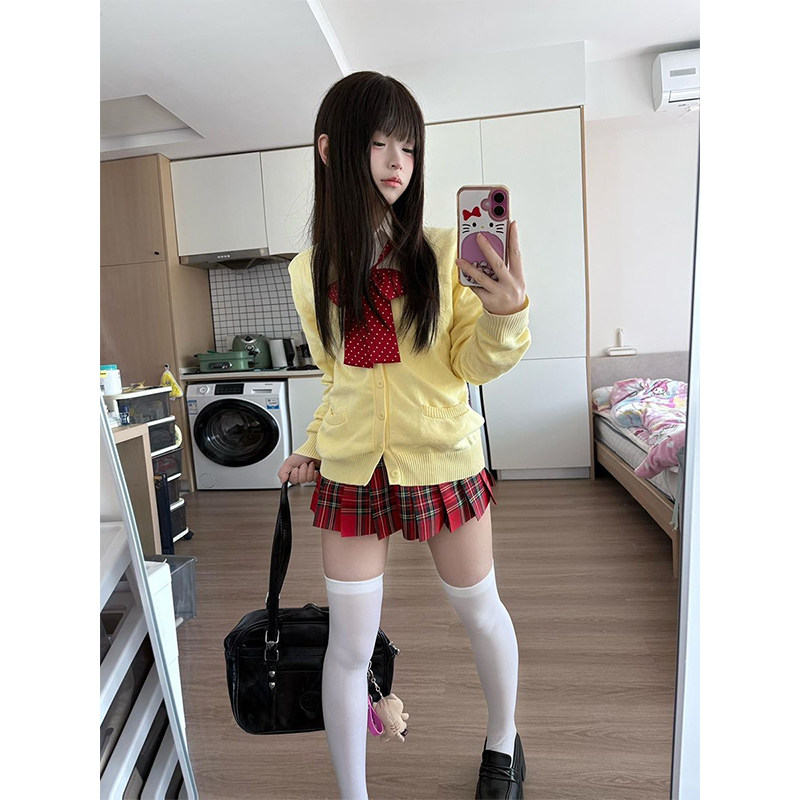 JK秋冬制服原创针织开衫长袖毛衣基础款衬衫日系学院短裙百搭套装