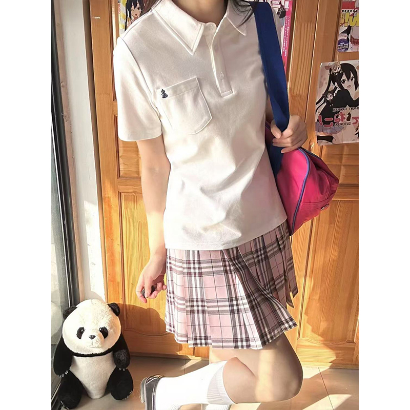 夏季新品简约套装白色短袖Polo衫衬衫百搭JK短裙原创JK制服校供感