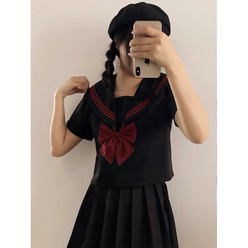 夏季款原创JK制服新款赤三本水手服长袖短袖日系学生服校供JK短裙