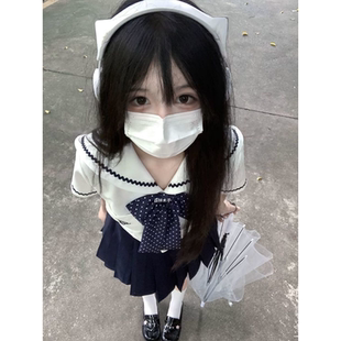 学院风夏季 中山道线水手服制服甜美可爱娃娃领衬衫 校供感JK裙套装