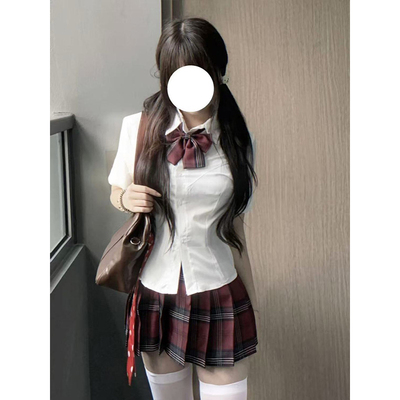 JK制服短袖收腰白色衬衫日系学院风穿搭夏季款玄JK短裙校供感套装