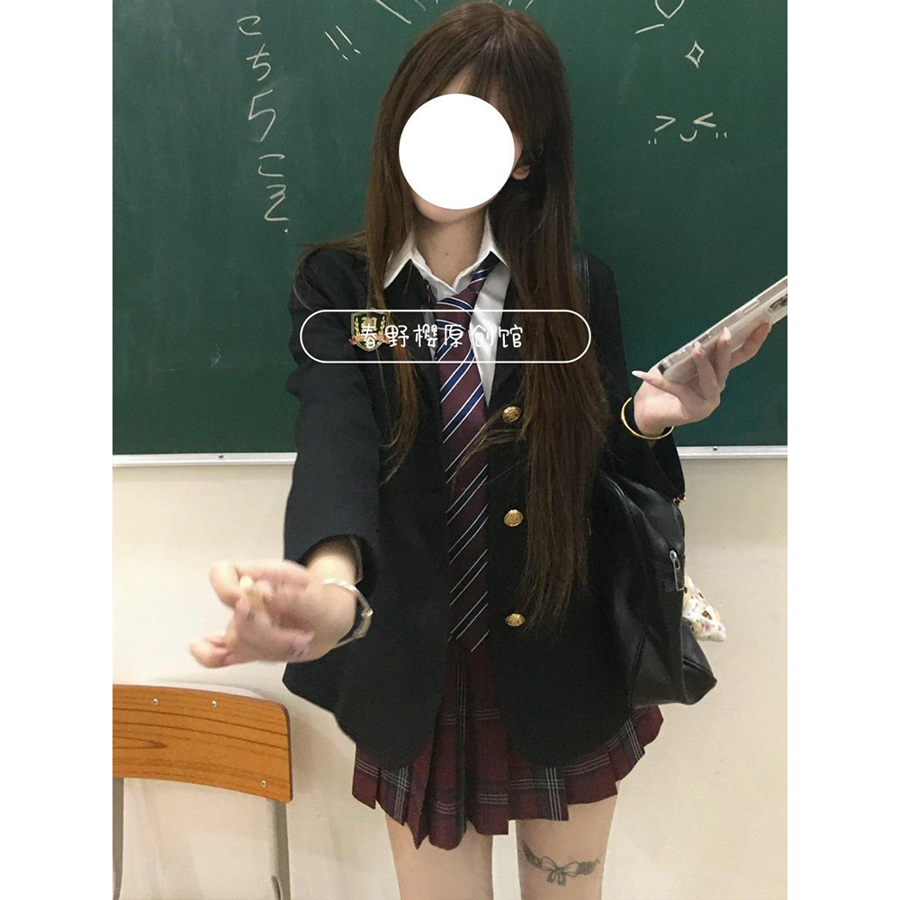 JK制服高校学姐外套西装单排西服秋冬款毛衣jk针织开衫格裙套装女