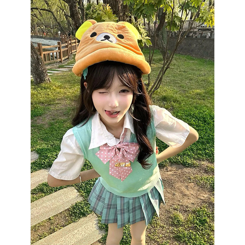 原创jk制服套装学院风毛衣背心马甲叠穿日系衬衫学生衬衣短袖上衣