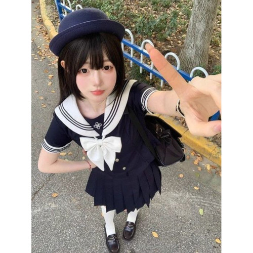 水手服原创绀色三本正版基础JK制服海军风长短袖夏季学院风套装