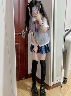 套装制服jk开衫夏季毛衣白色衬衫学院针织衫百褶短裙格裙校供