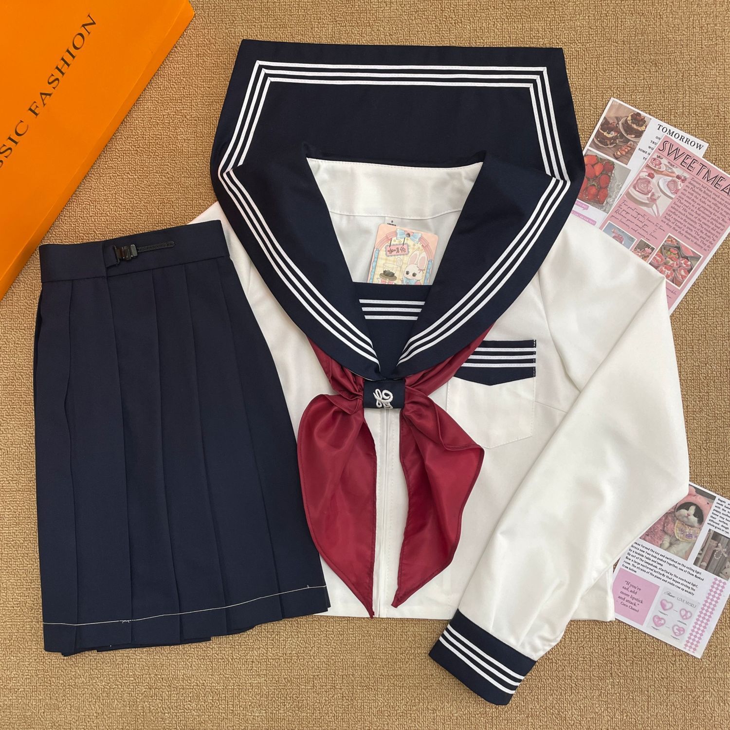 【咖啡兔】原创水手服jk制服基础款套装绀领白三本春夏新款长短袖