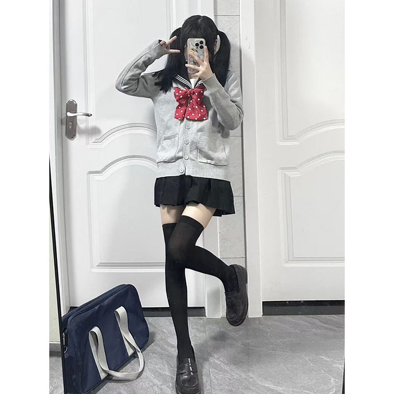 韩版jk制服开衫搭配领结学院风两件套ins通勤叠穿毛衣外穿针织衫