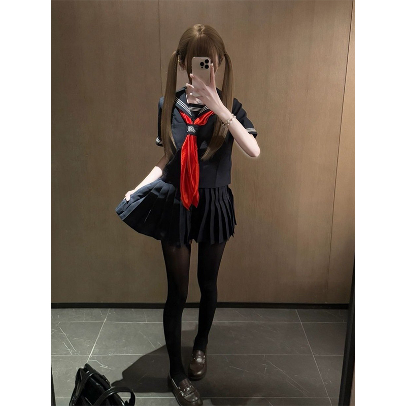 新款夏季套装原创JK制服水手服绀色黑色日系学院风穿搭百搭JK短裙
