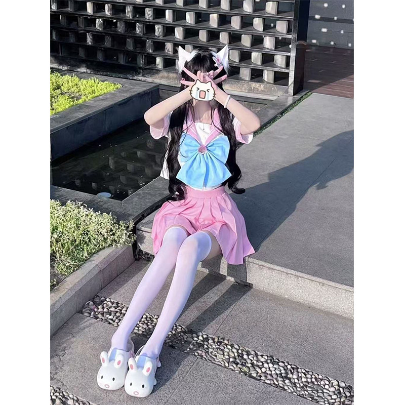 原创jk制服套装粉色蓝色二本甜美水手服夏季软萌可爱少女学生短袖