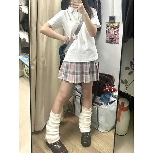 2025新款夏季新品白色短袖Polo衫衬衫百搭JK短裙原创JK制服校供感