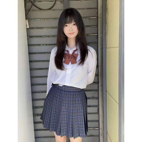 2025夏季学院风套装收腰长袖宽松白色衬衣女百搭短裙凛凛裙JK制服