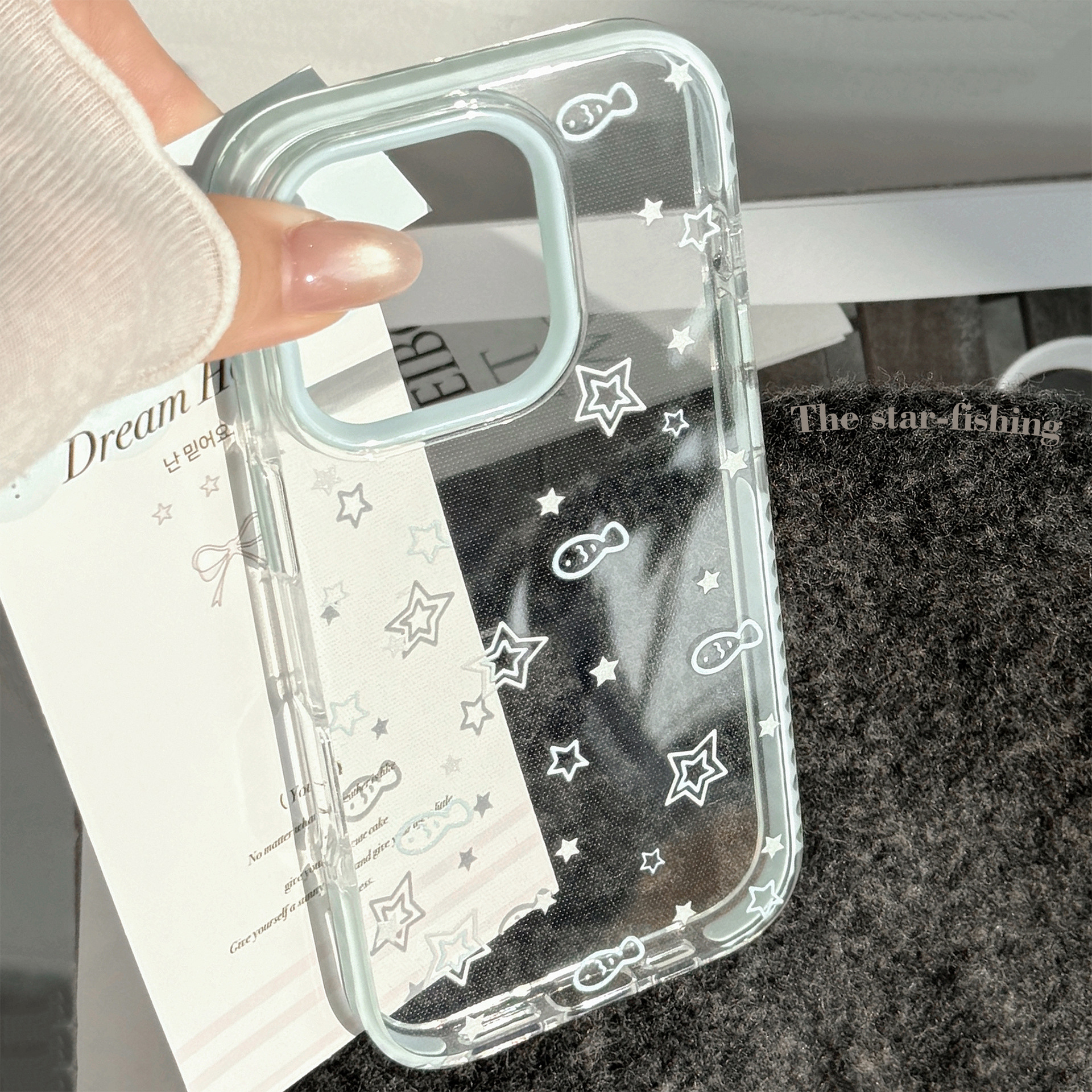 个性创意ins风星星小鱼适用iphone16手机壳新款苹果15promax小清新14透明防摔13硅胶软壳12小众高级感11蓝边