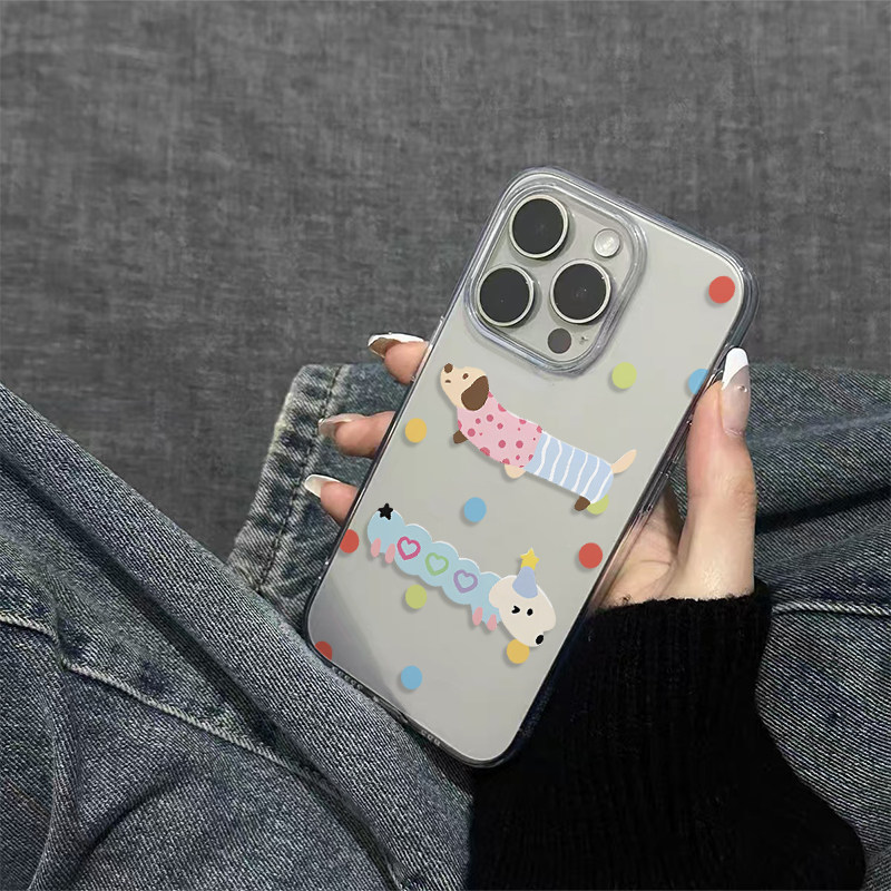 ins彩色波点可爱腊肠狗适用15promax苹果16手机壳iPhone13透明14plus黑色12pro防摔11硅胶17pro软套XS少女XR,3C数码配件,手机保护套/壳,淘宝优惠券,粉丝福利购,淘宝优惠卷