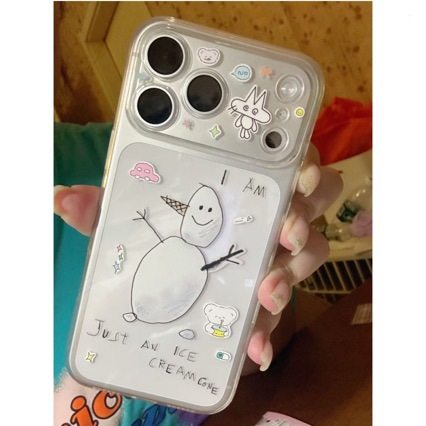 个性创意涂鸦冬日雪人适用17promax苹果手机壳iPhone16pro透明硅胶软壳15plus精孔全包14可爱13小众12防摔11