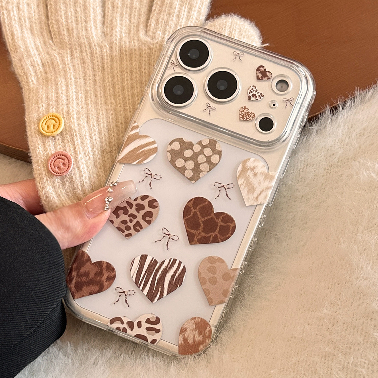 【智能AI相机键包裹】个性复古爱心豹纹适用苹果17手机壳新款iPhone16promax透明防摔15甜酷女款14全包外壳13