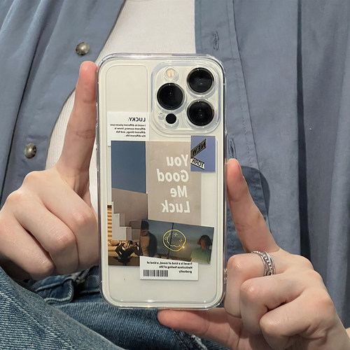笑脸情侣插画适用iphone14promax苹果13手机壳15Pro复古风12透明xr软壳16plus保护套17PROMAX防摔Air