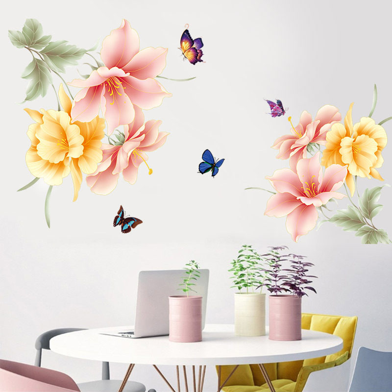网红改造小物件卧室蝴蝶花朵贴画客厅大白墙背景墙贴纸自粘装饰画