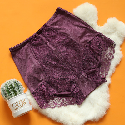 大码高腰内裤女胖mm200斤蕾丝性感收腹提臀不卷边无痕透气三角裤