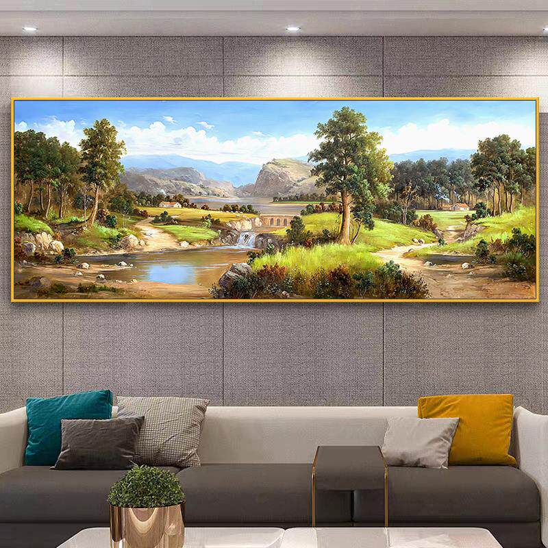 田园风景聚宝盆山水装饰画高清喷绘油画客厅沙发背景墙画芯