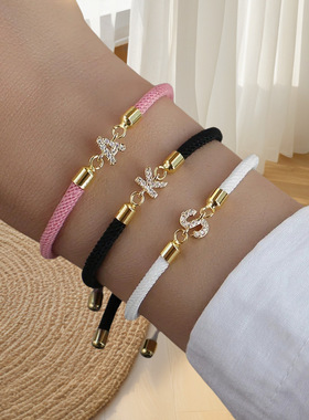 亚马逊跨境热销A-Z，铜微镶锆石A-Z，26英文字母可调节米兰线手绳