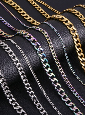 3mm/4mm/5mm/7mm/9mm不锈钢NK古巴项链电镀金色钢色几何元素