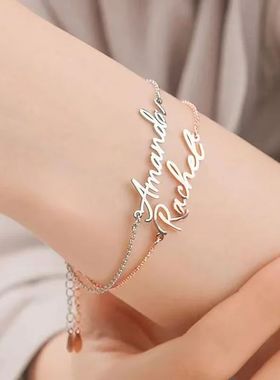 私人定制手链百搭英文字母名字个性十字链手链女学生生日毕业礼物