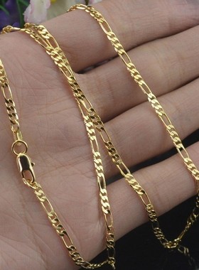 跨境爆款镀18K金项链时尚简约链子2mm三间一费加罗链条服饰配链