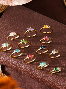 钛钢多色彩锆石12月生辰石戒指素圈指环十二月诞生石保色