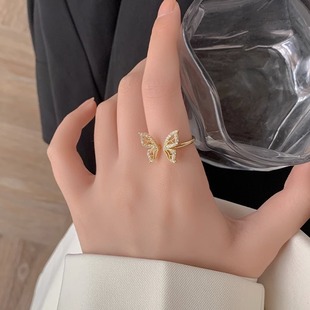 金色蝴蝶结戒指设计小众高级感个性开口装饰轻奢精致简约食指指环