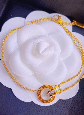 小众设计感钛钢18K金色双环相扣圆环罗马数字双圈闺蜜手链女