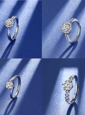 直播货源铜镀s925银高碳钻戒指女一克拉六爪开口指环厂家直供代发