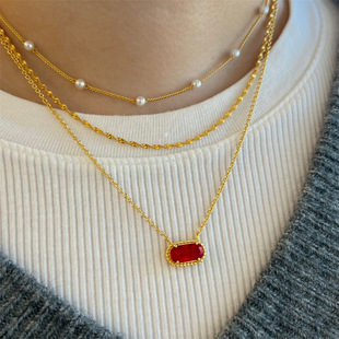 跨境椭圆形十二生辰石项链蛋形祖母绿吊坠天然石锁骨链镀真金保色