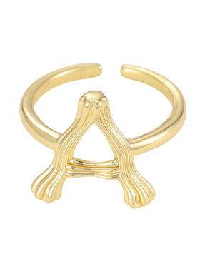 跨境热卖个性嘻哈26个英文字母18K光面金色戒指开口戒可调节指环
