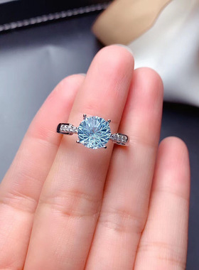 直播新款经典牛头款仿进口莫桑钻戒指 pt950蓝托帕烟花切开口戒指